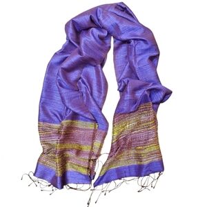 Seastra 100% Thai Silk Purple and Gold Scarf. 25"x73"
